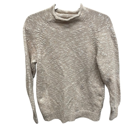 L.L. Bean women’s tan knit sweater medium pullover mock neck casual cotton - Picture 1 of 9